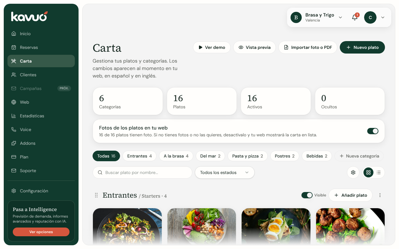 La carta en el panel